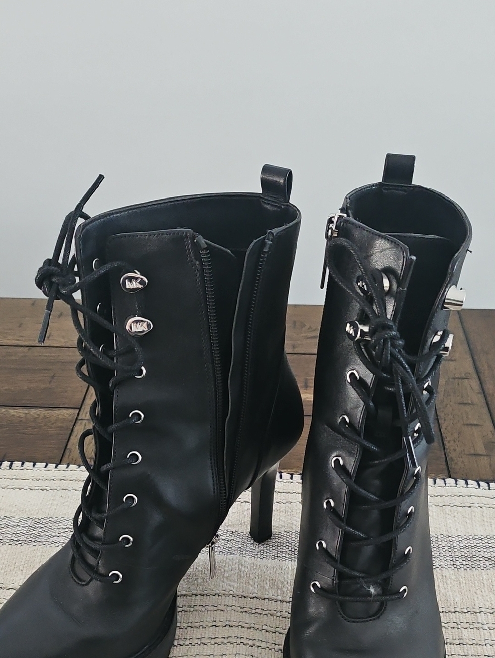 Michael Kors Black Lace-Up Leather Ankle Boots
